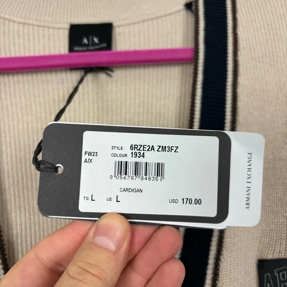 A/X Armani Exchange Men’s Cotton Collegiate V-Neck Ribbed Cardigan Large NWT - Picture 6 of 13